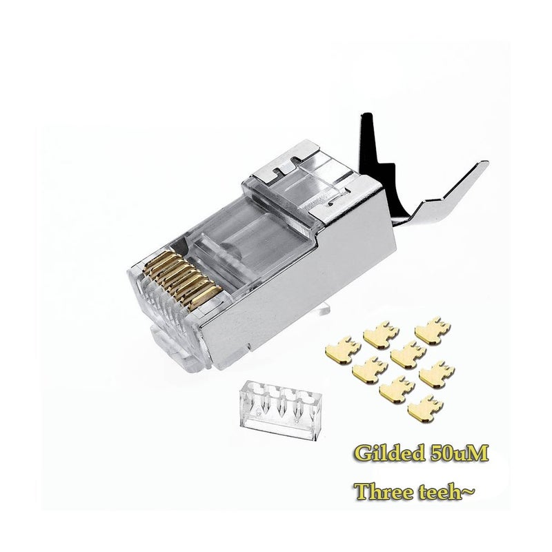 VIVOCH 50 Pcs Cat7 RJ45 Connectors, Cat7 RJ45 Plugs, C7 2-Piece Metal Shielded RJ45 Ends FTP 8P8C Modular Network Plug Connector - Image 2